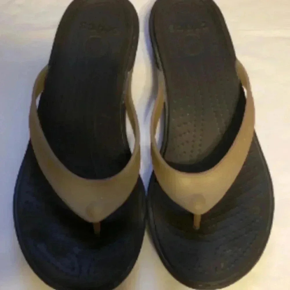 Crocs Flip Flop Heeled Sandals Tan